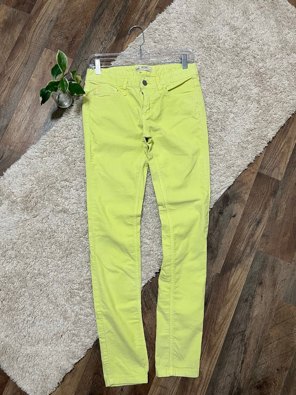 Free People Size 27 Neon Yellow Corduroy Low-Rise Skinny Jeans